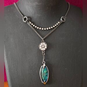"Simply Vera Vera Wang" layered necklace with dichroic glass cabochon pendant.